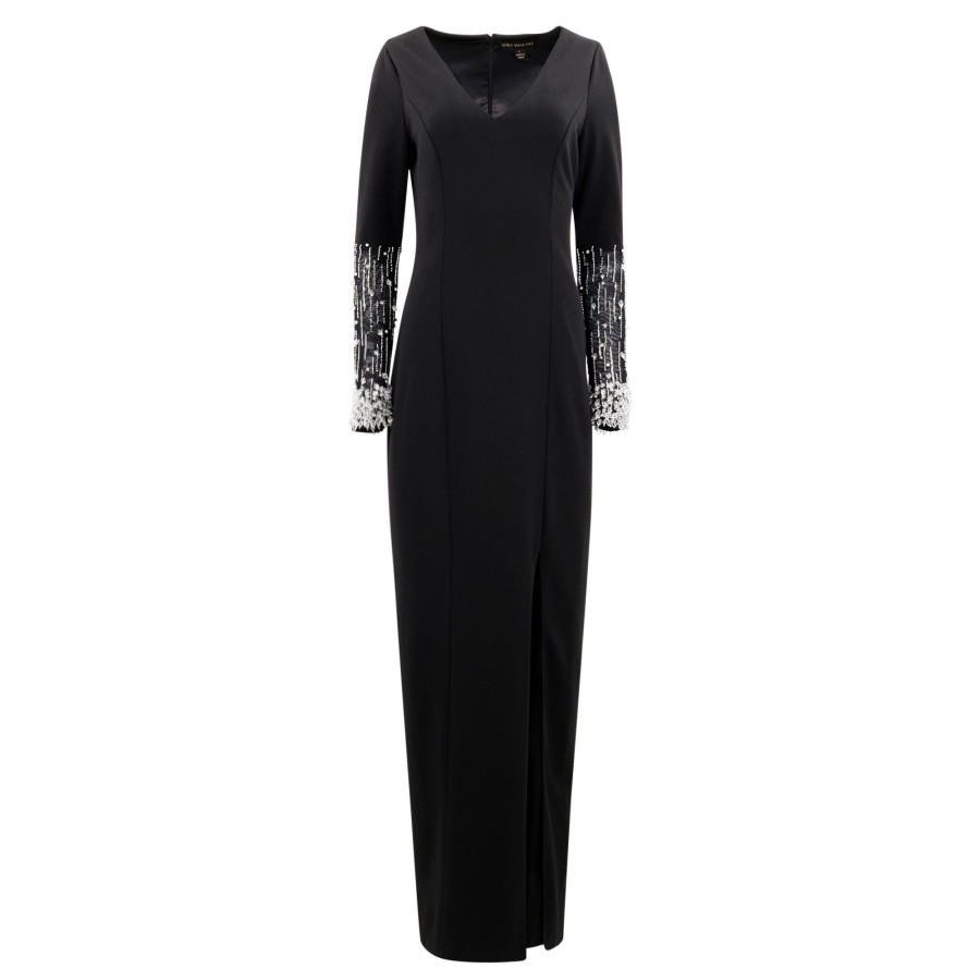 Clothing Emily Shalant | Long Sleeve Beaded Gown Black