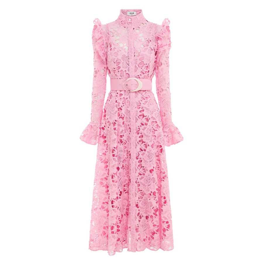 Clothing Leo Lin | Alliyah Lace Butterfly Sleeve Midi Dress Candy Pink