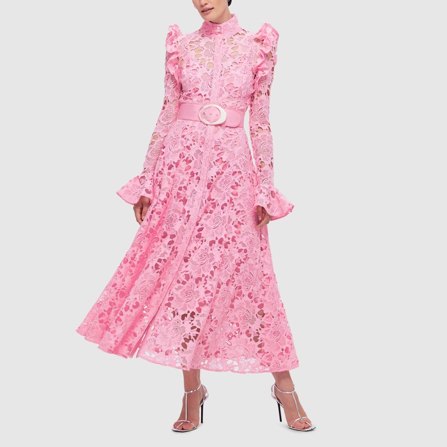 Clothing Leo Lin | Alliyah Lace Butterfly Sleeve Midi Dress Candy Pink