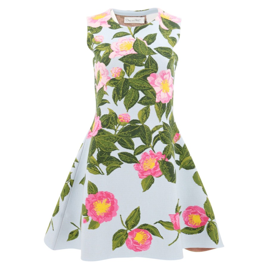 Clothing Oscar de la Renta | Camellia Jacquard Dress Pink/Pale Blue