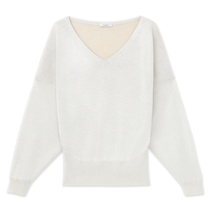 Clothing Lafayette 148 New York | Merino Wool-Silk Sequin Blouson Sweater Pampas Plume Metallic