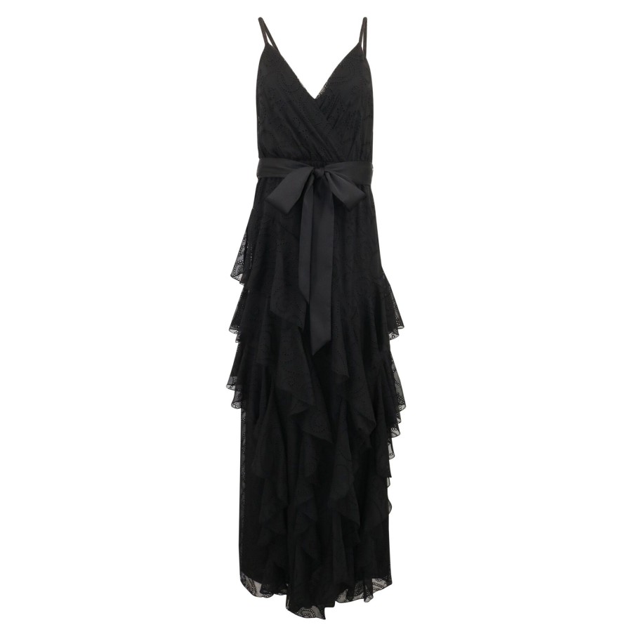 Clothing Alice + Olivia | Emerlia V-Neck Eyelet Ruffle Dress Black