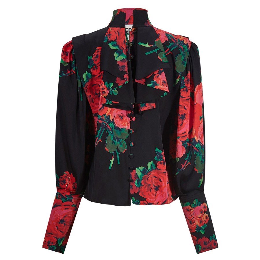 Clothing Libertine | Seville Rose Bishop Sleeve Blouse Black Multi