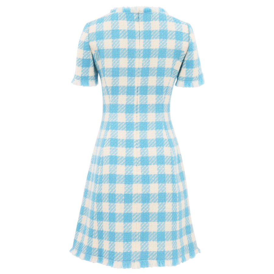 Clothing Oscar de la Renta | Checked Wool Mini Dress Ivory/Aqua