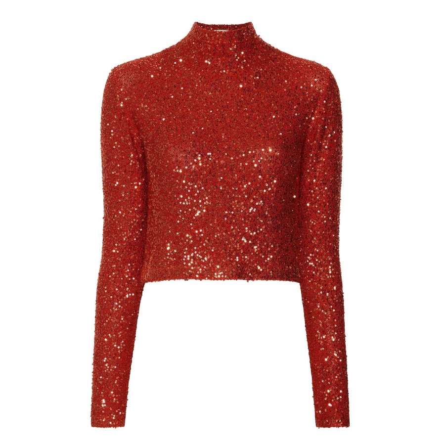Clothing LaPointe | Sequin Cashmere Silk Cropped Mock Neck Top Carnelia