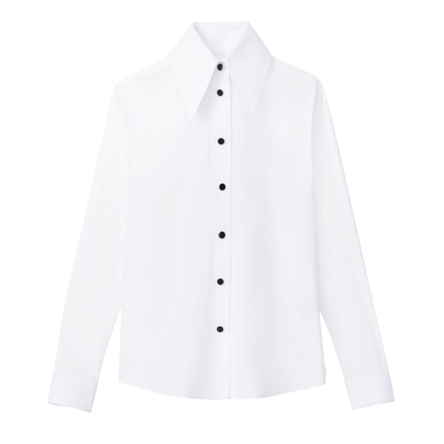 Clothing Lafayette 148 New York | Stretch Cotton Snap Front Shirt White