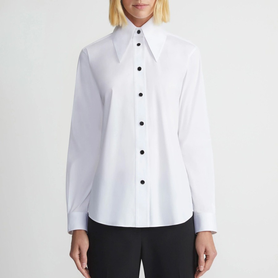 Clothing Lafayette 148 New York | Stretch Cotton Snap Front Shirt White