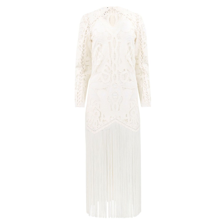 Clothing Sea | Liesel Embroidery Fringe Dress Cream