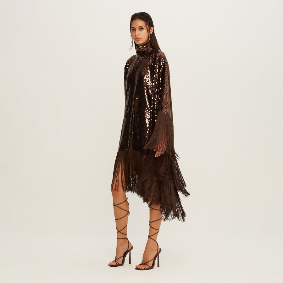 Clothing Taller Marmo | Fringed Piccolo Mrs. Ross Disco Dress Chocolate