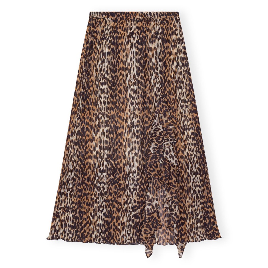 Clothing Ganni | Pleated Georgette Midi Skirt Almond Milk