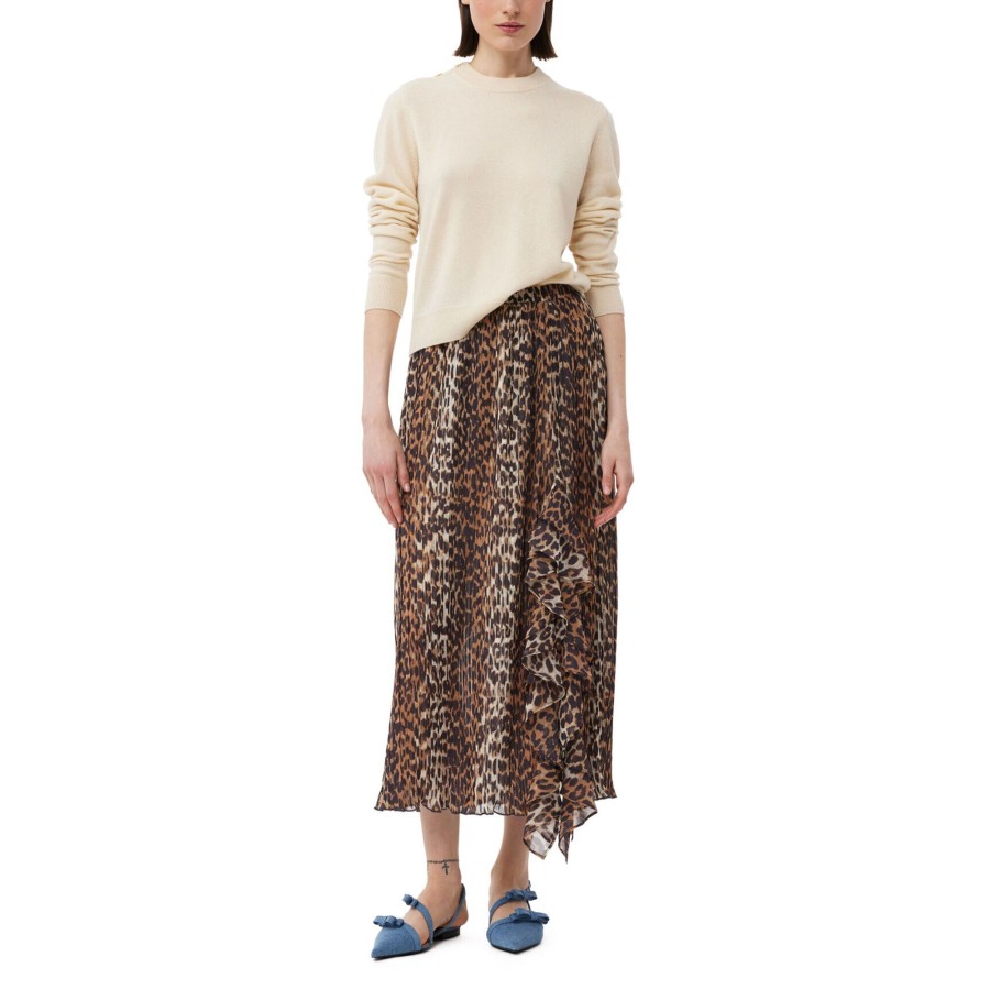 Clothing Ganni | Pleated Georgette Midi Skirt Almond Milk