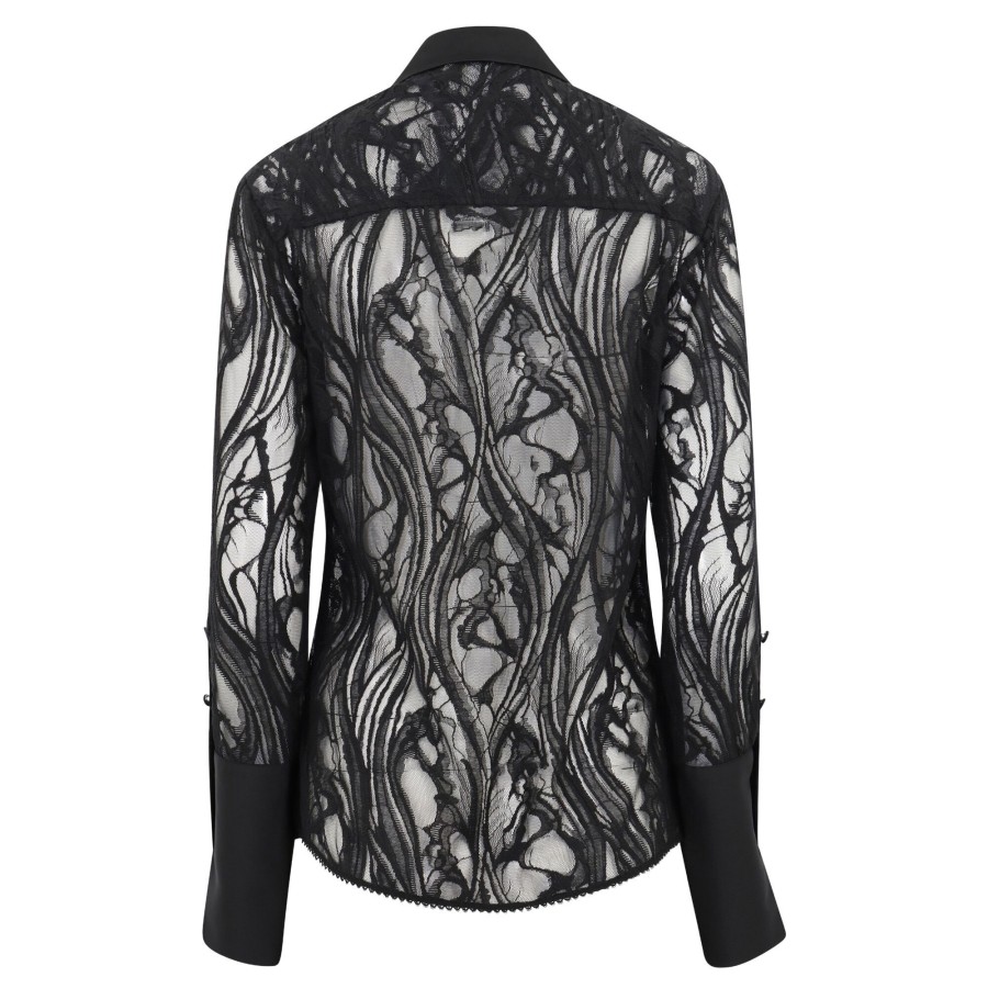 Clothing Simkhai | Candela Long Sleeve Lace Shirt Black
