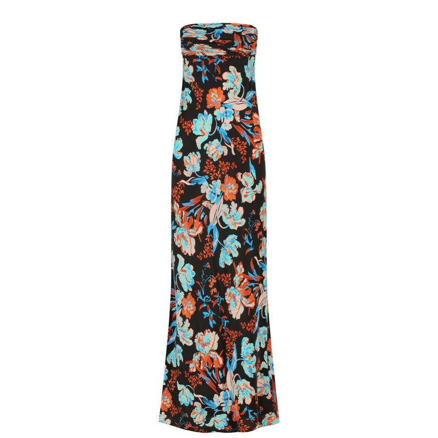 Clothing Shona Joy | Flotte Silk Ruched Bodice Maxi Dress Black Multi
