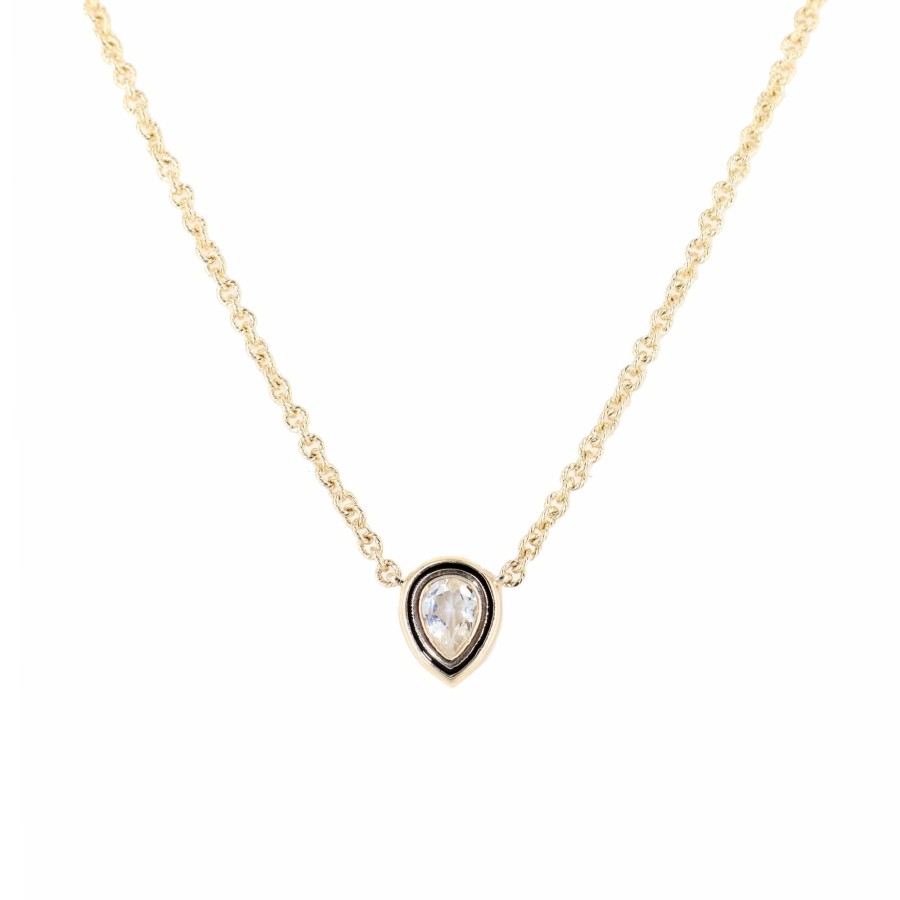 Jewelry Alison Lou | Pear Madison Bezel Necklace White Topaz