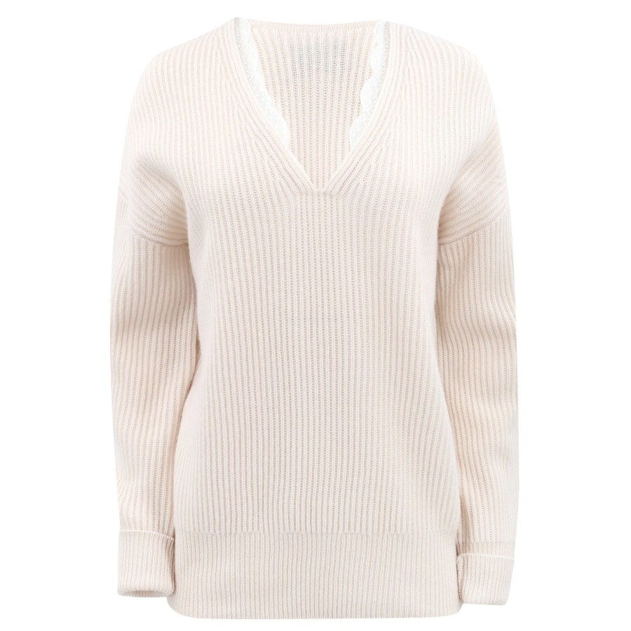 Clothing Brochu Walker | The Ava Lace V-Neck Sweater Almond