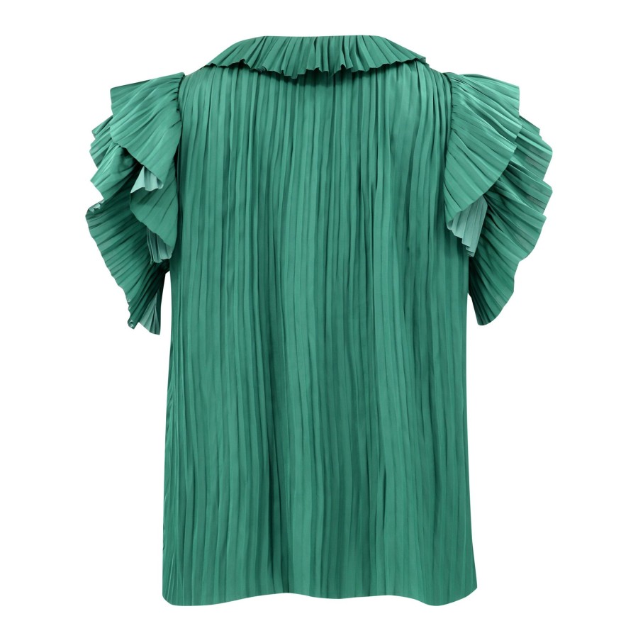 Clothing Ulla Johnson | Elli Flutter Sleeve Satin Blouse Jadeite