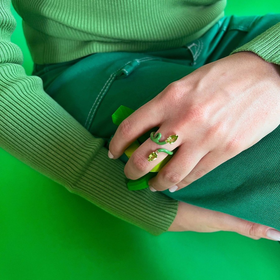Jewelry Bea Bongiasca | Double Vine Peridot Tendril Ring Green