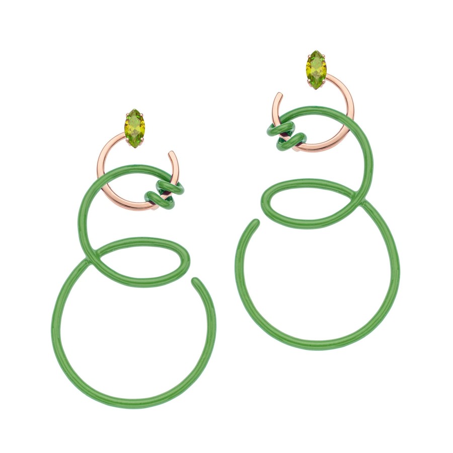 Jewelry Bea Bongiasca | Double Curl Vine Earrings Green