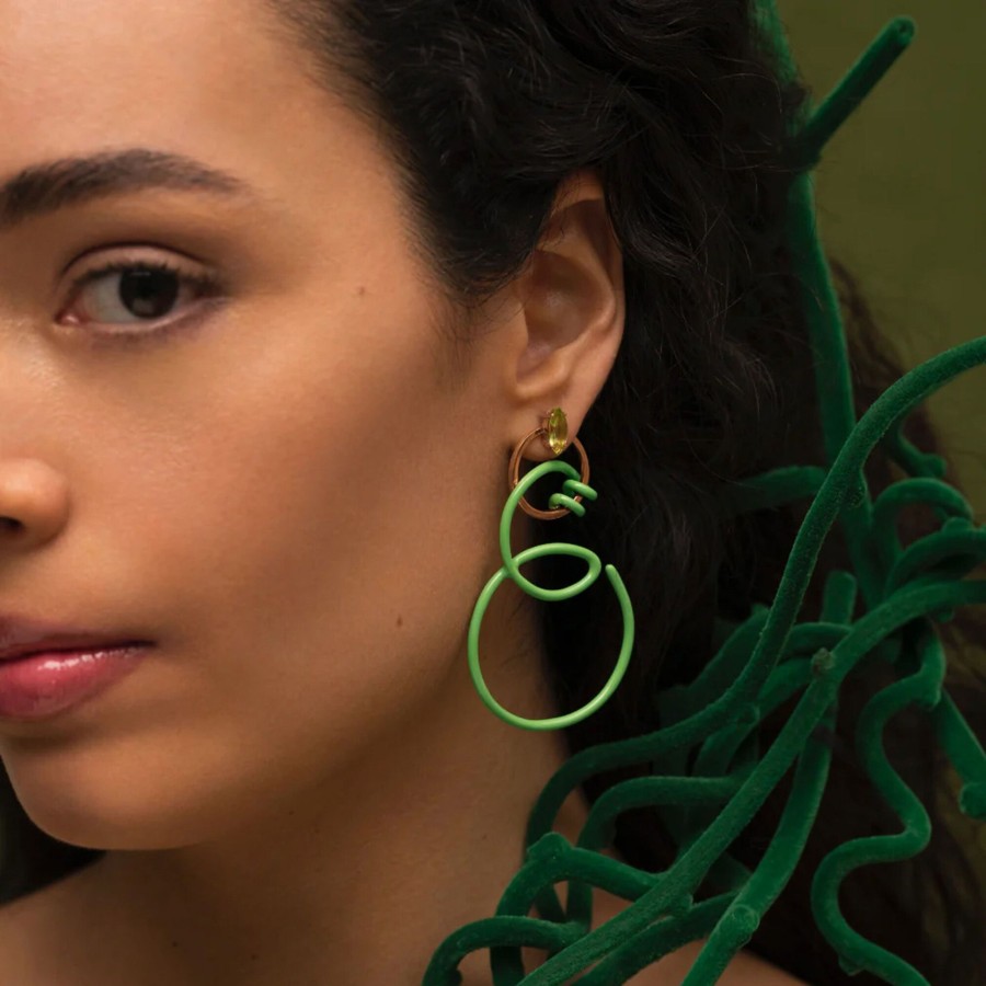 Jewelry Bea Bongiasca | Double Curl Vine Earrings Green