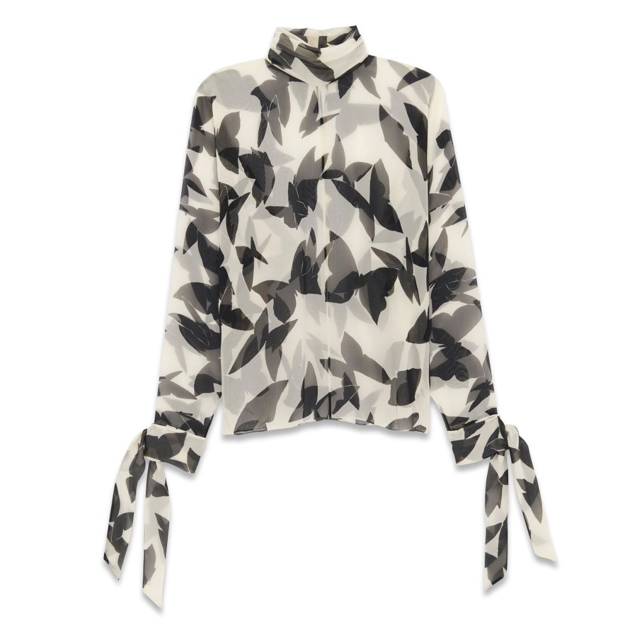 Clothing Saint Laurent | Silk Muslin Butterfly Printed Blouse Noir Craie