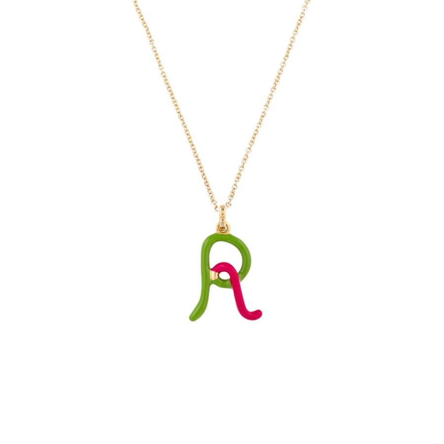 Jewelry Bea Bongiasca | Letter R Charm Necklace Amarena/Pistachio