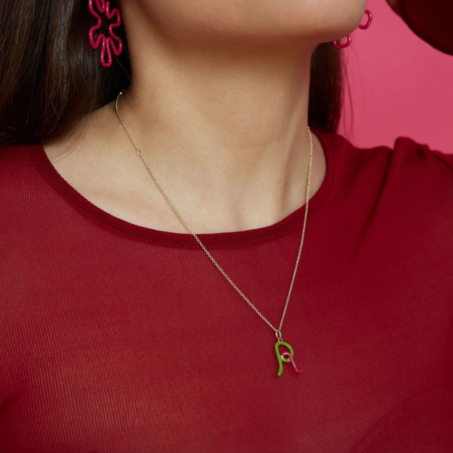 Jewelry Bea Bongiasca | Letter R Charm Necklace Amarena/Pistachio