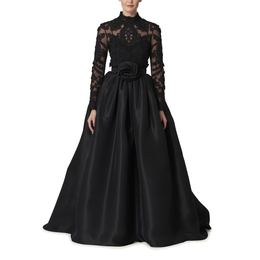 Clothing Carolina Herrera | Embroidered Floral Applique Top Black