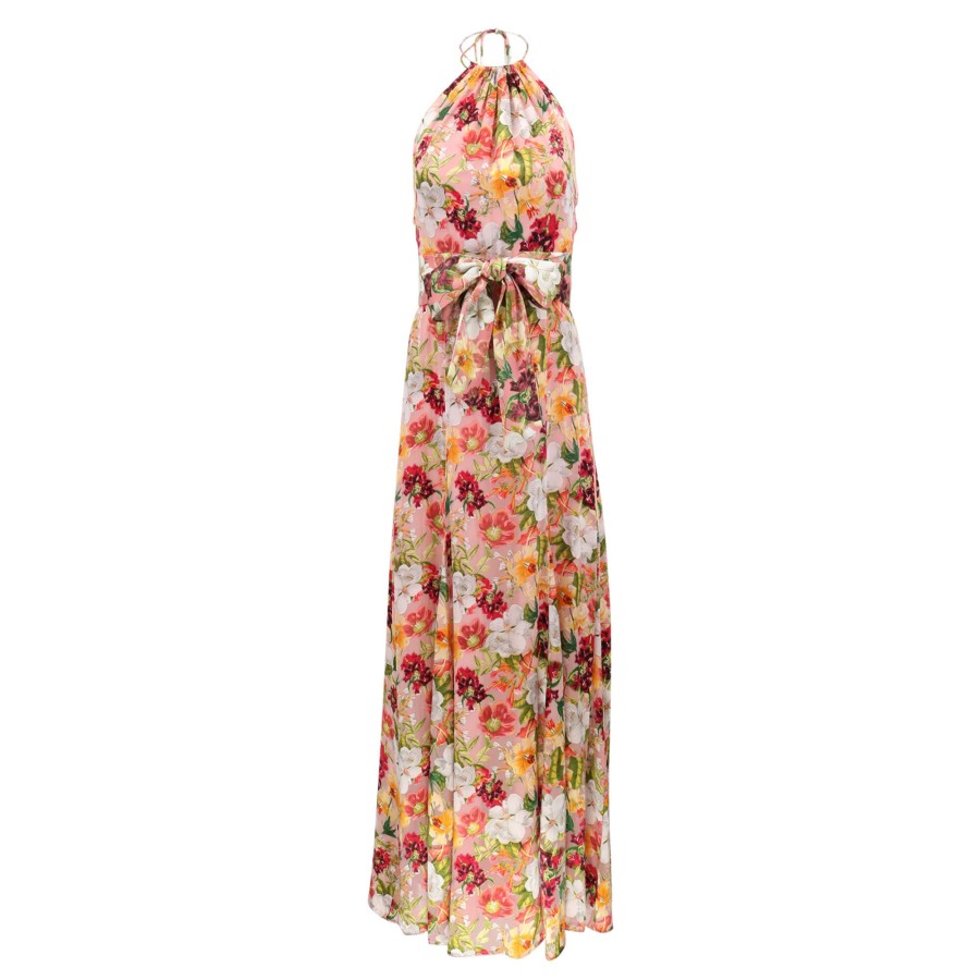 Clothing Alice + Olivia | Dita Tie Neck Halter Dress Juniper Floral Rose