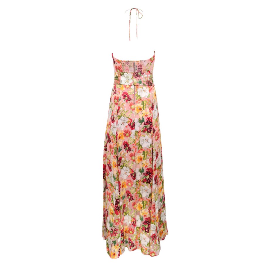 Clothing Alice + Olivia | Dita Tie Neck Halter Dress Juniper Floral Rose