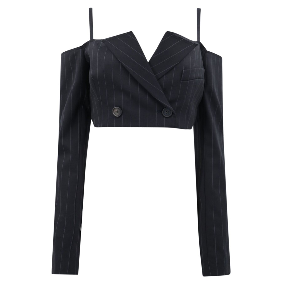 Clothing Monse | Off The Shoulder Cropped Jacket Midnight