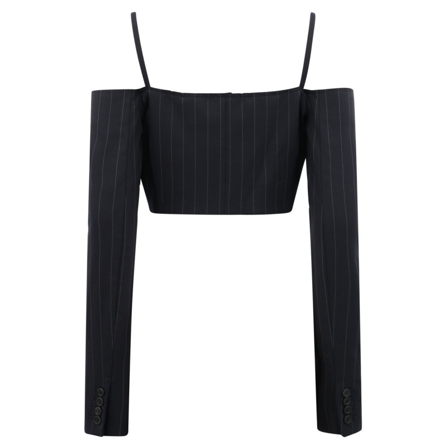 Clothing Monse | Off The Shoulder Cropped Jacket Midnight