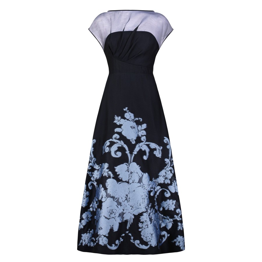Clothing Lela Rose | Evelyn Floral Embroidered Midi Dress Navy