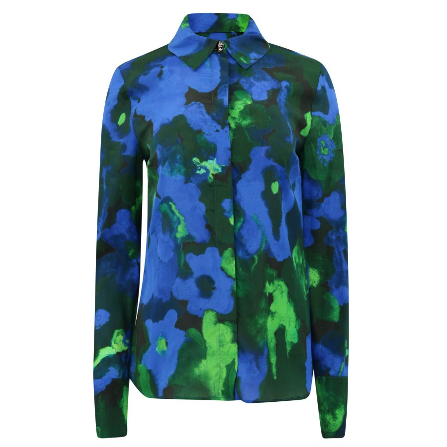 Clothing Stine Goya | Rija Printed Matte Silk Top Frosted Blue Print