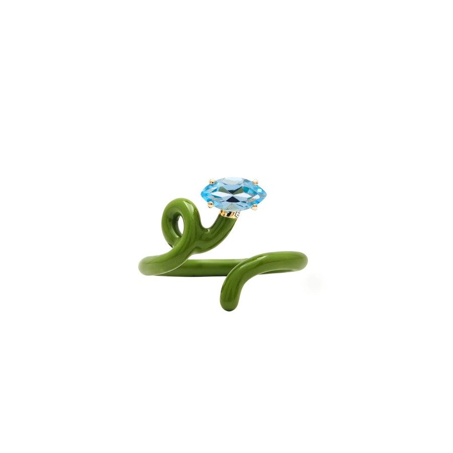 Jewelry Bea Bongiasca | Baby Vine Blue Topaz Tendril Ring Pistachio