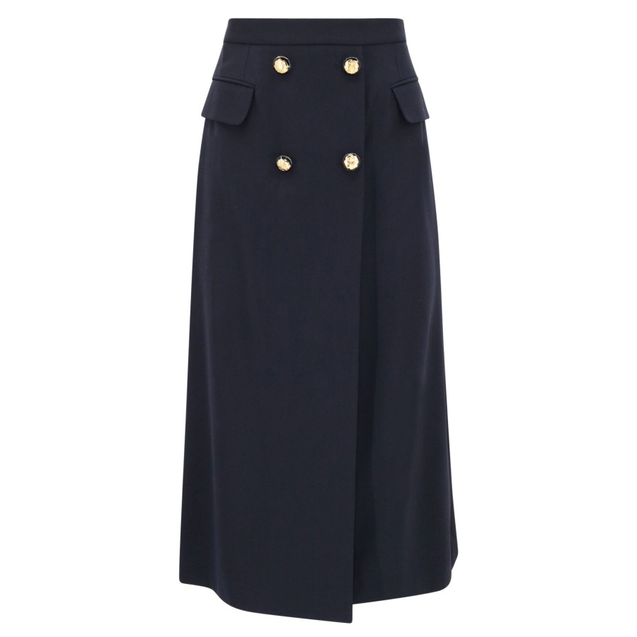 Clothing Alexander McQueen | Pleated Wool-Blend Midi Skirt Navy
