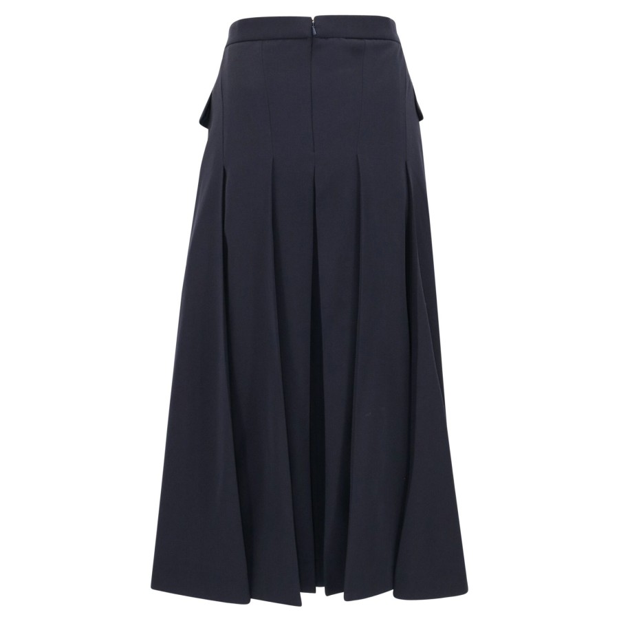 Clothing Alexander McQueen | Pleated Wool-Blend Midi Skirt Navy