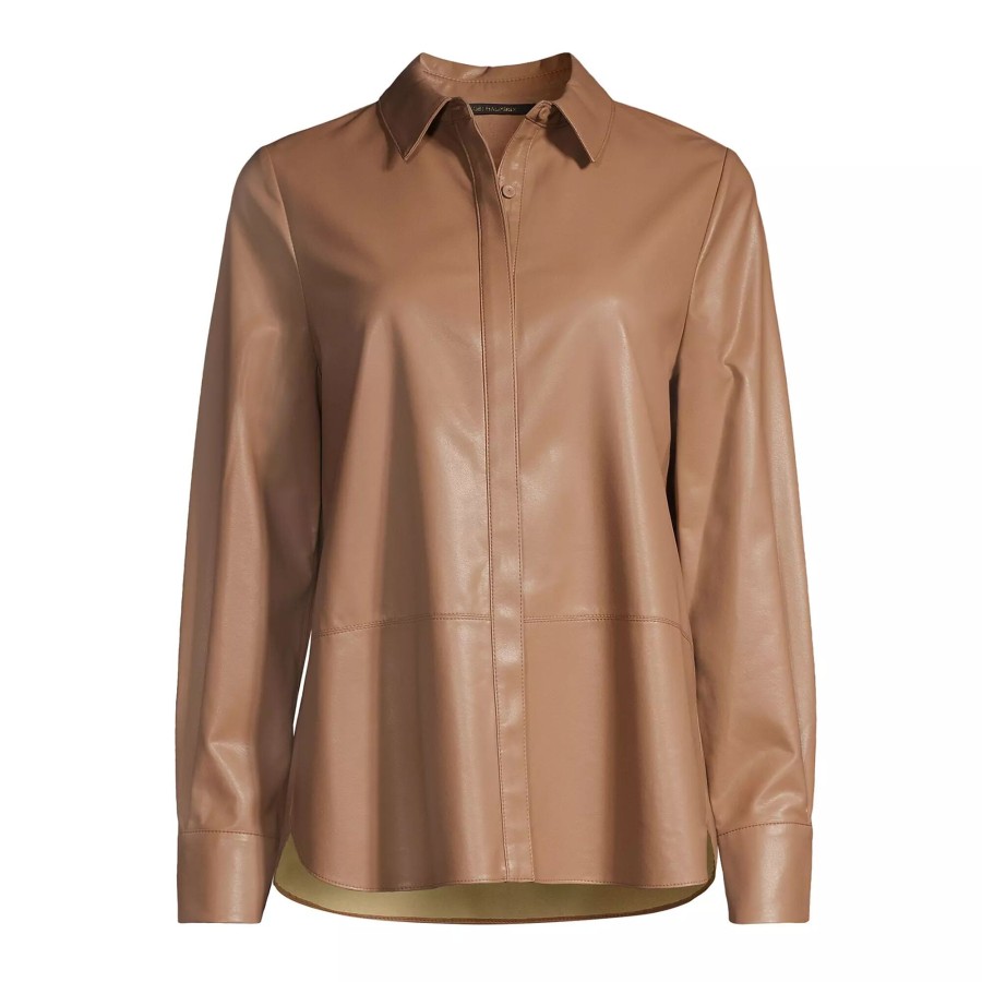 Clothing Kobi Halperin | Lilianne Faux Leather Blouse Warm Tan