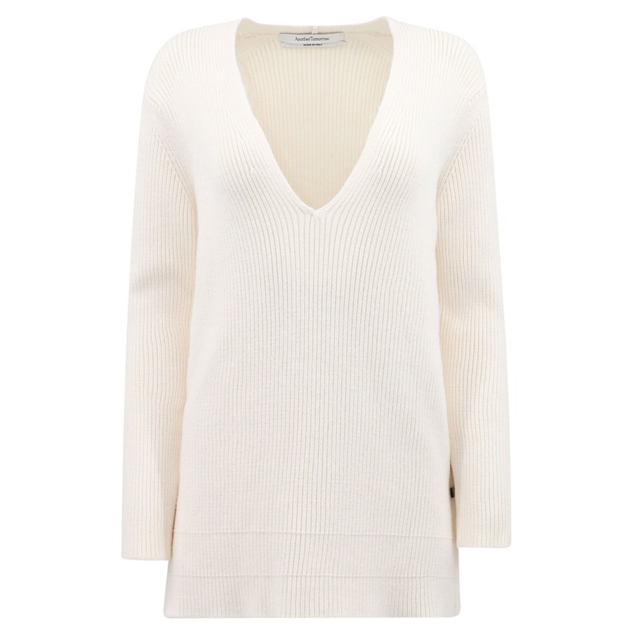 Clothing Another Tomorrow | Rib Side Slit Tunic Cream