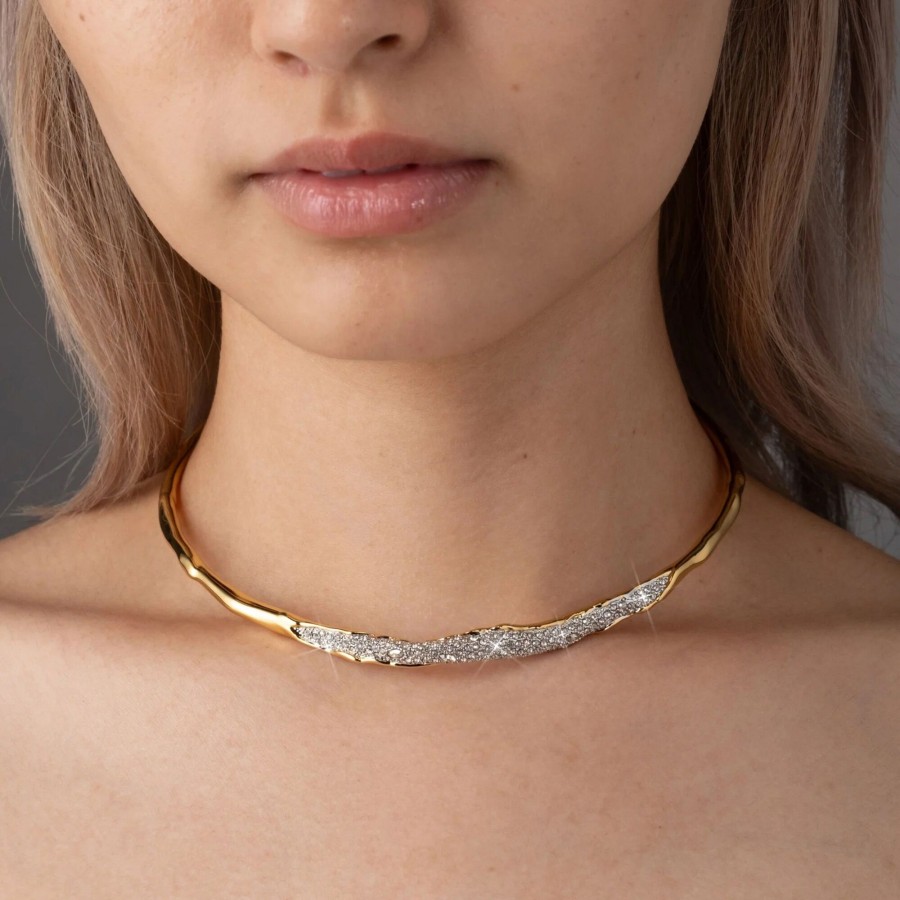 Jewelry Alexis Bittar | Solanales Gold Crystal Skinny Collar Necklace 14K Gold/Rhodium