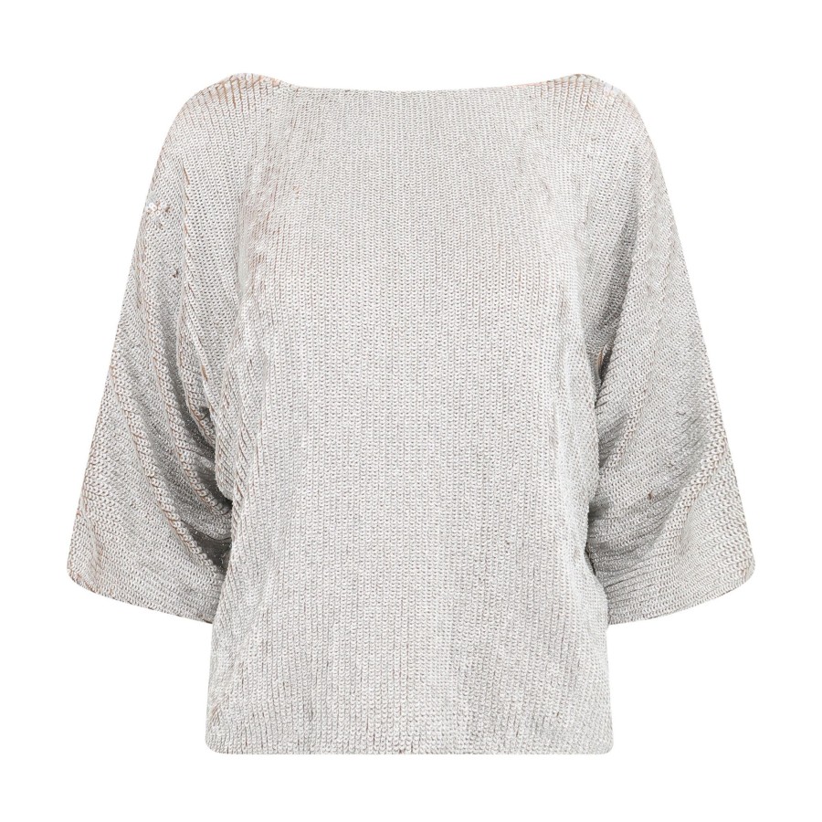 Clothing Emily Shalant | Beaded Short Sleeve Top Silver