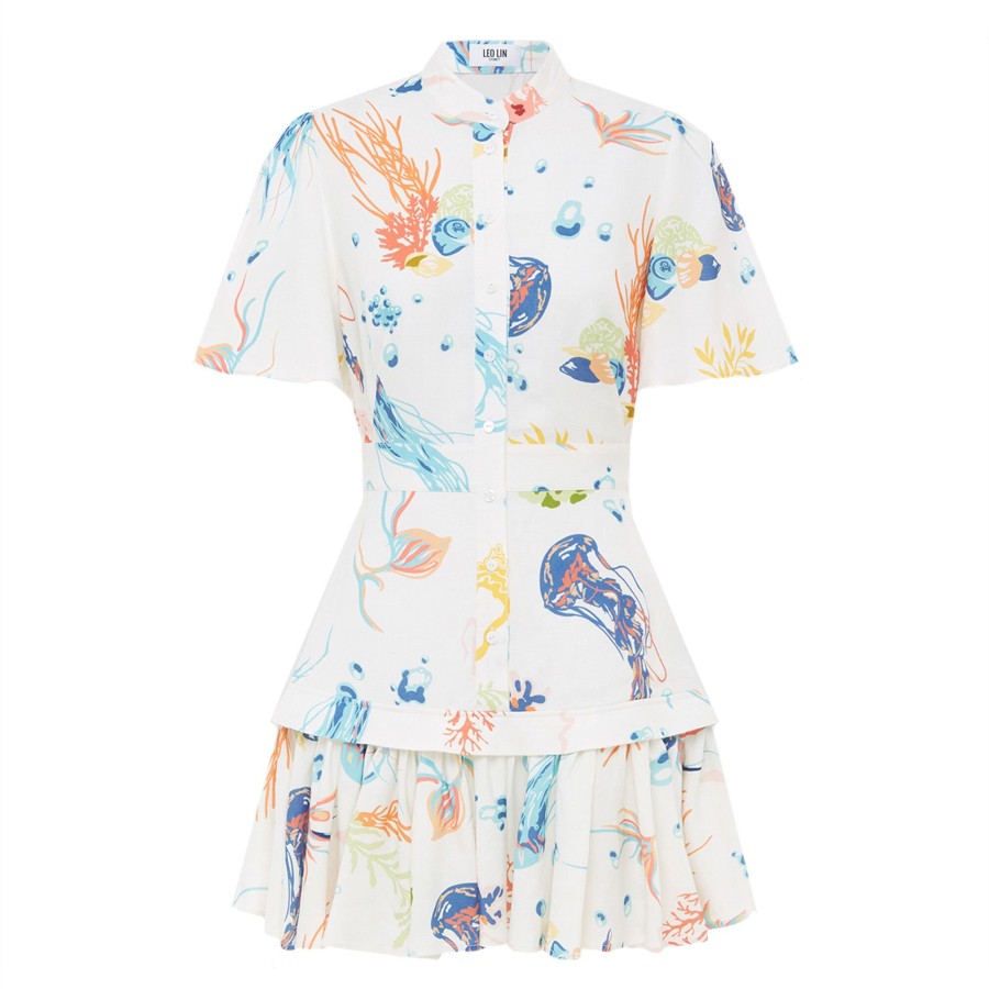 Clothing Leo Lin | Beatrice Short Sleeve Mini Dress White