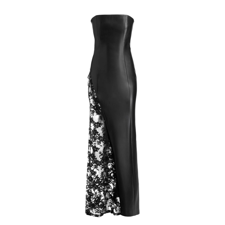 Clothing Alice + Olivia | Retha Vegan Leather Lace Maxi Dress Black
