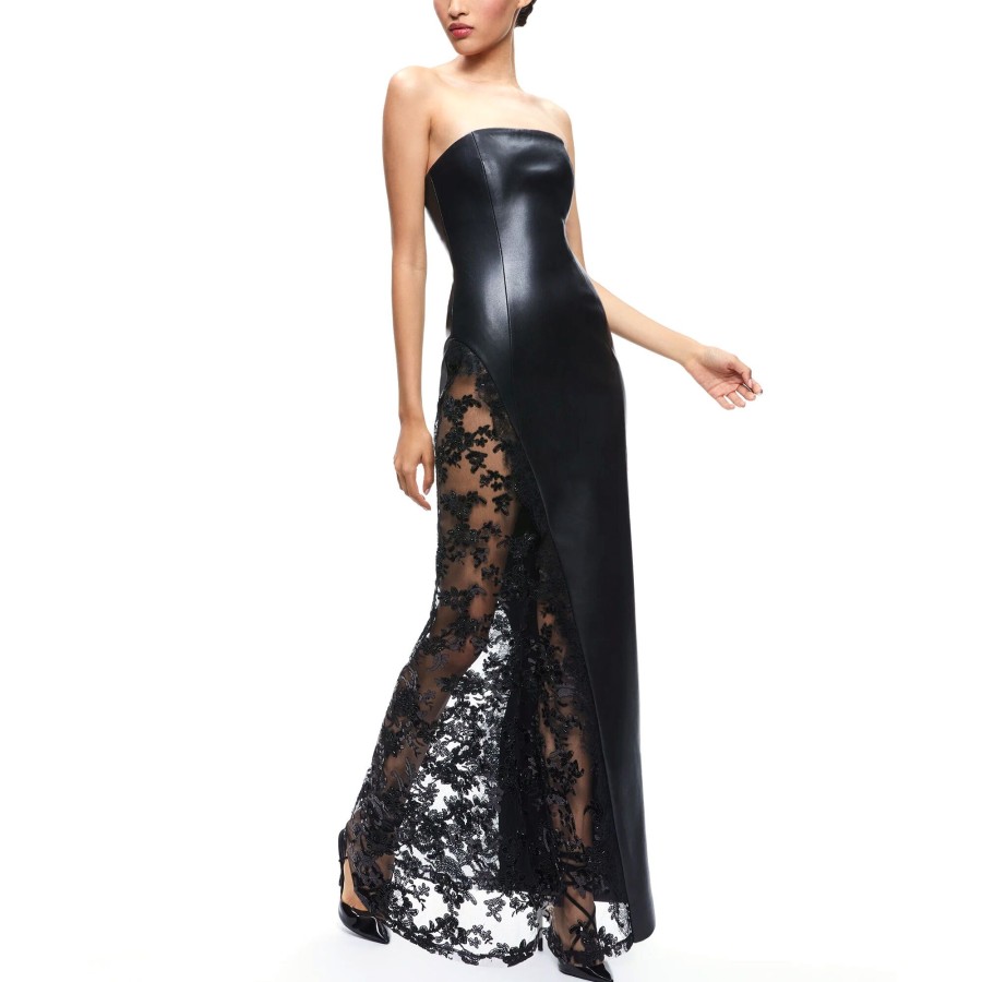 Clothing Alice + Olivia | Retha Vegan Leather Lace Maxi Dress Black
