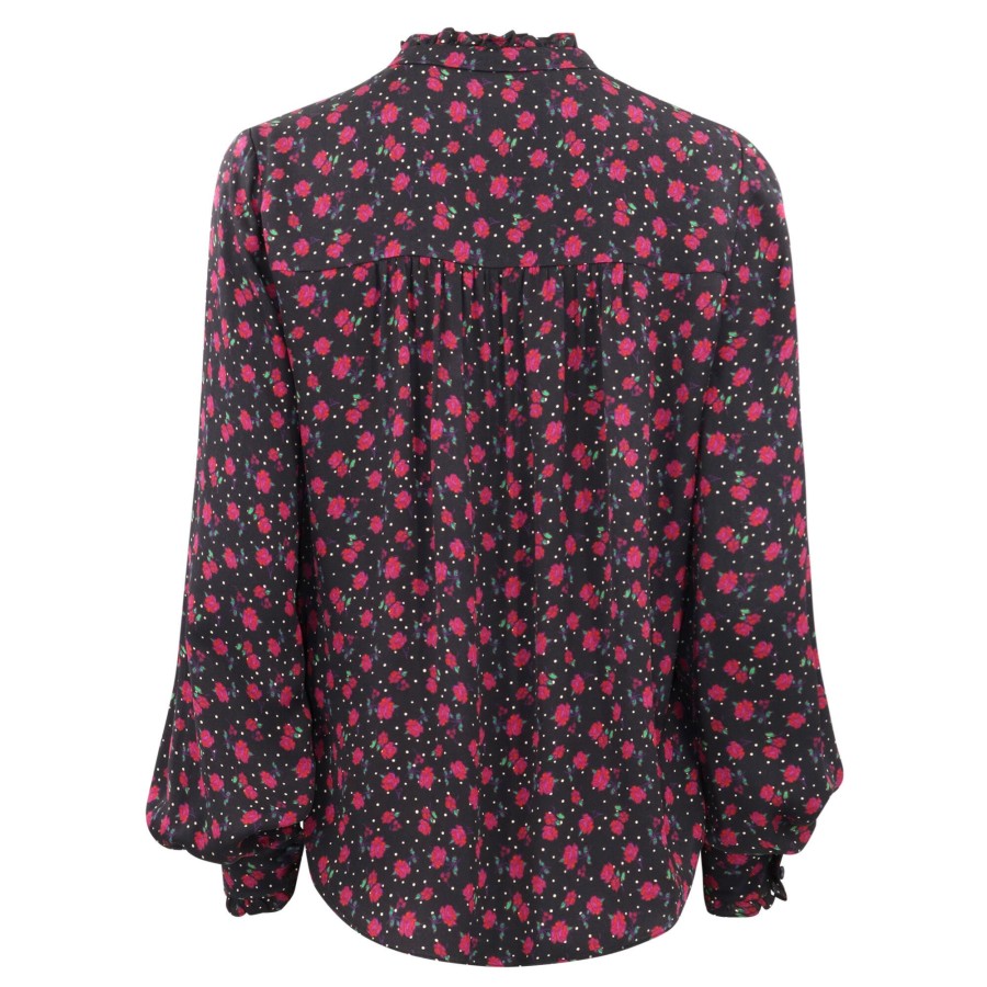 Clothing Veronica Beard | Louama Floral Long-Sleeve Self-Tie Blouse Black Multi