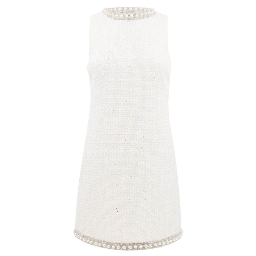 Clothing Alice + Olivia | Coley Embellished Tweed Mini Dress Off White
