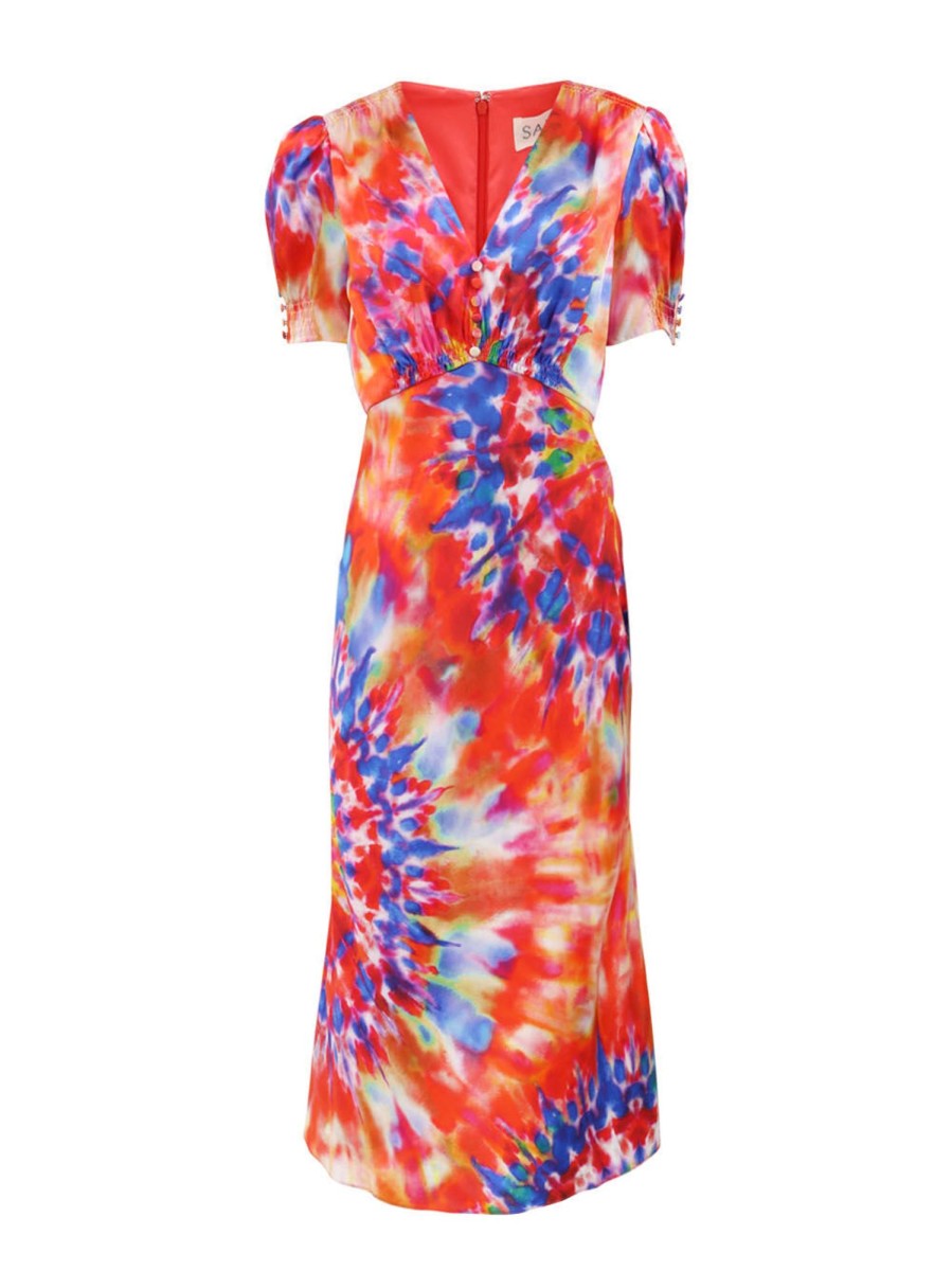 Clothing Saloni | Lea Tie-Dye Silk Midi Dress Vibrante