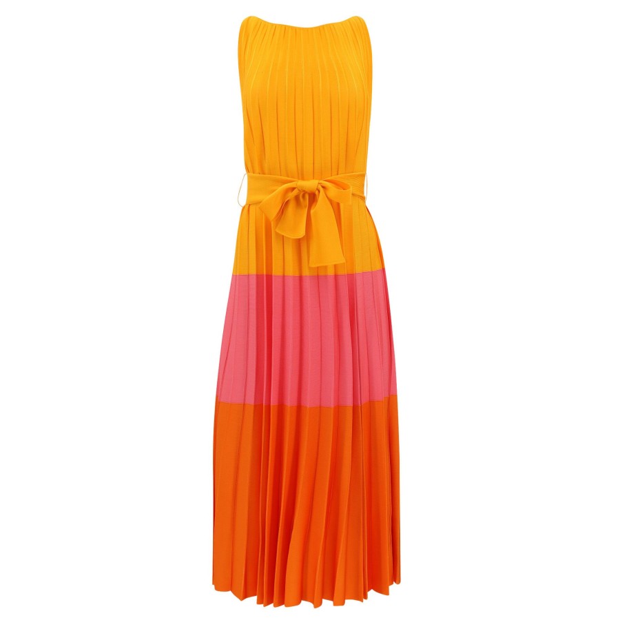 Clothing Carolina Herrera | Colorblock Pleat Knit Maxi Dress Taxi Cab Multi