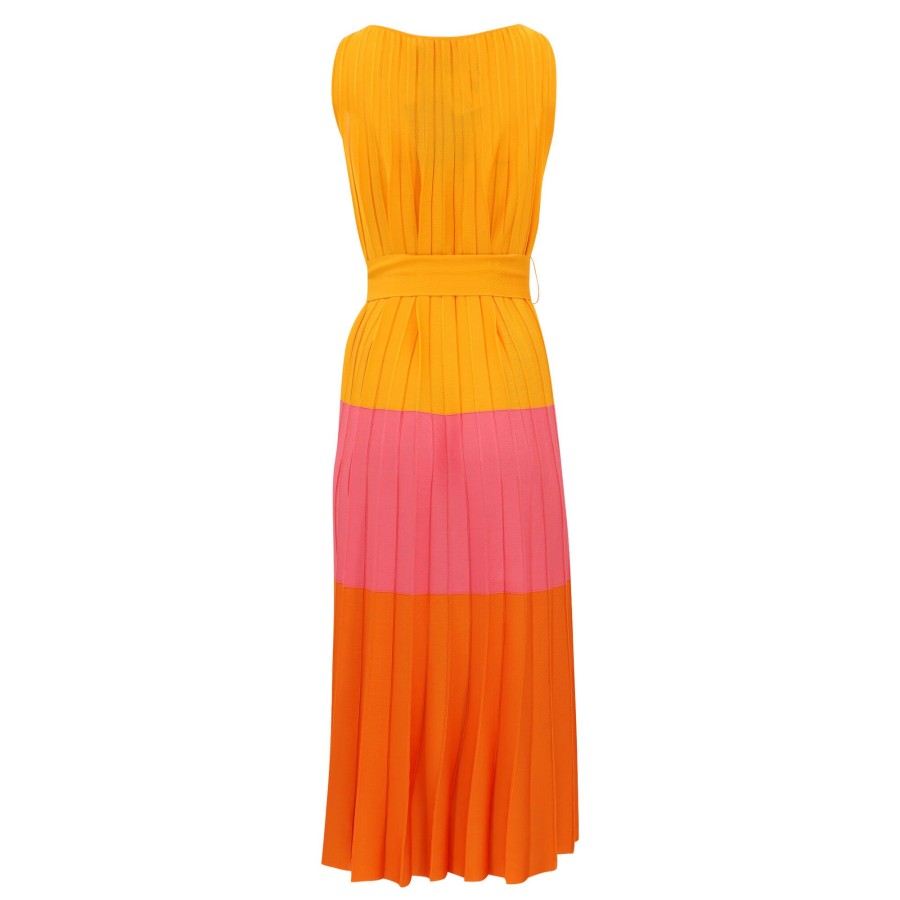Clothing Carolina Herrera | Colorblock Pleat Knit Maxi Dress Taxi Cab Multi