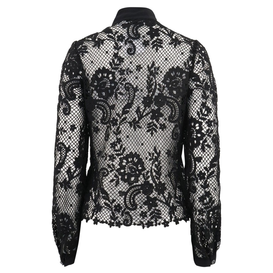 Clothing Self-Portrait | Lace Tie-Bow Shirt Black
