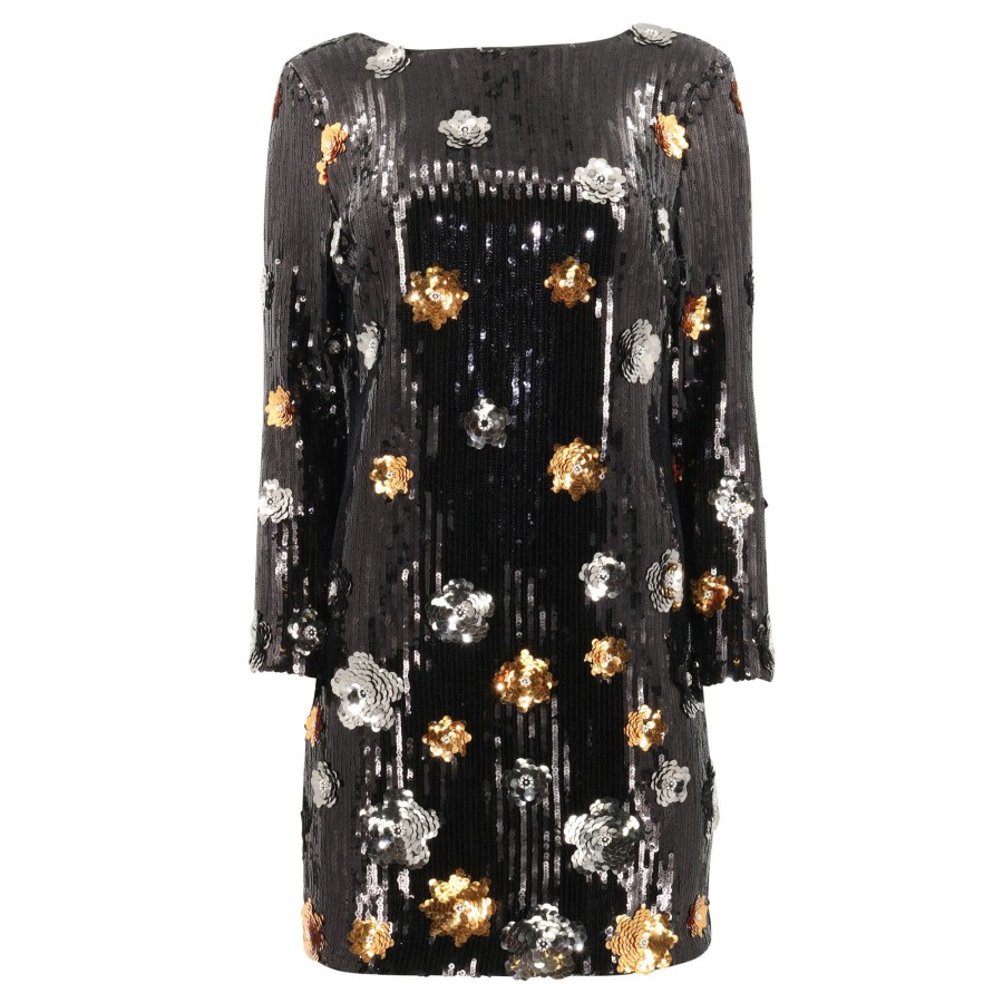 Clothing Milly | Selene 3D Floral Sequins Dress Black Multi